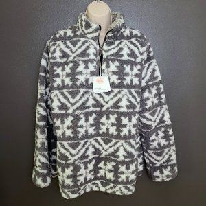 NWT Fashion by Mirabeau Grey & White Patterned Fleece Pullover